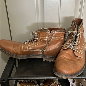 BKE Brown Leather Ankle Boots with Rugged Sole